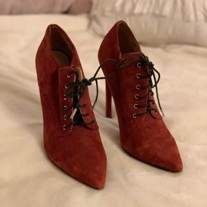 Leather and Suede Red LAMB Lace Up Booties